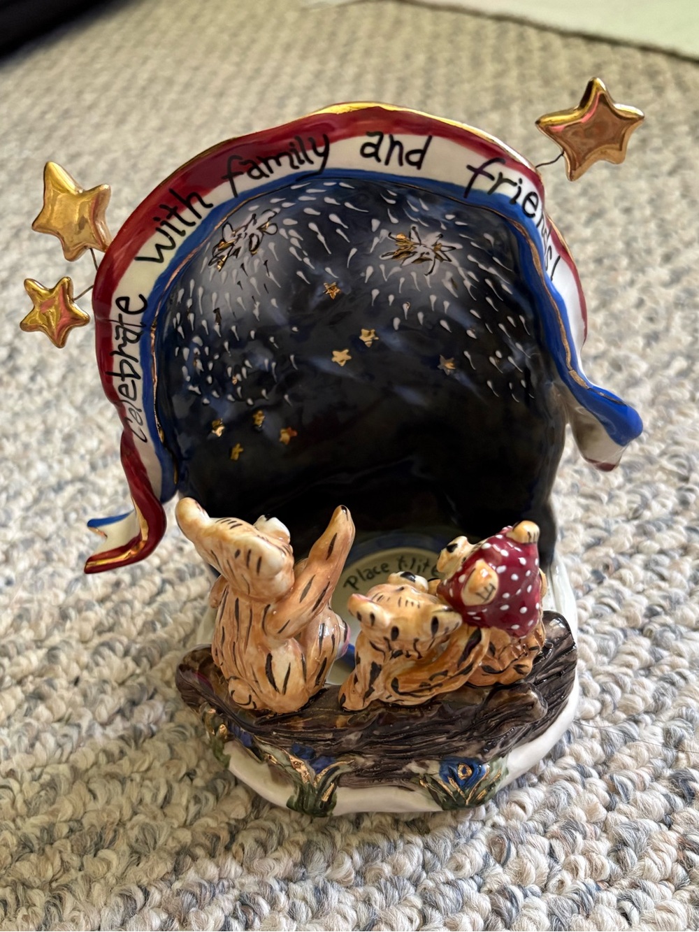 Blue Sky Celebrate Candle Holder Ceramic Sculpture - Patriotic Red, Blue & Go
